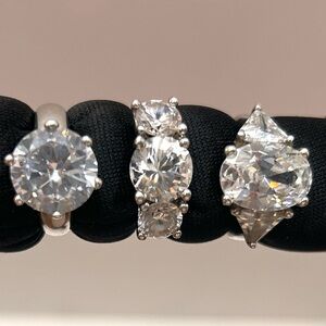 3 Sterling Silver CZ Rings party,costume,cocktail,travel,wedding dress up, gala